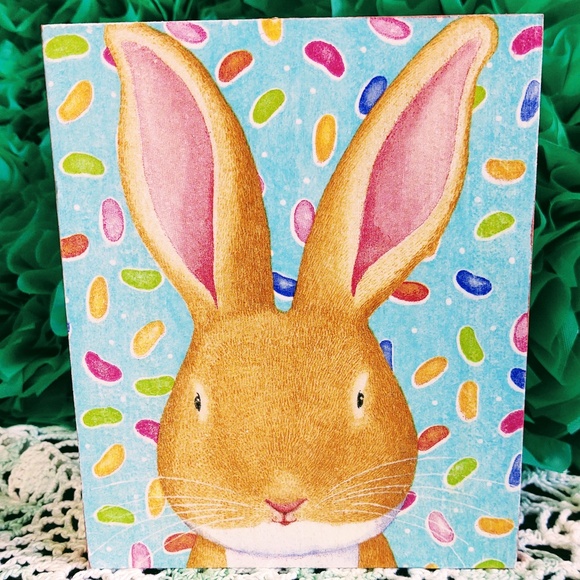 HAND CRAFTED EASTER Mini Wood Sign/Tiered Tray Decor/Bunny Rabbit & Jelly Beans - Picture 1 of 3
